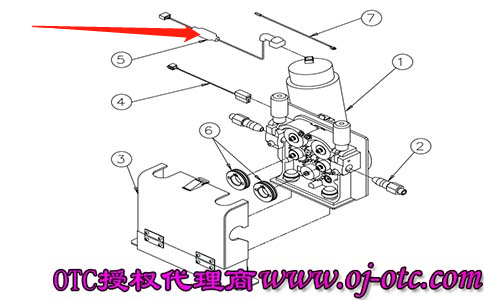 AF4001 wire feeder with L10270L00 encoder cable position marked by red arrow