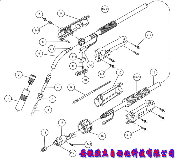OTC Daihen WT5000SBD Manual Welding Torch Exploded View Diagram