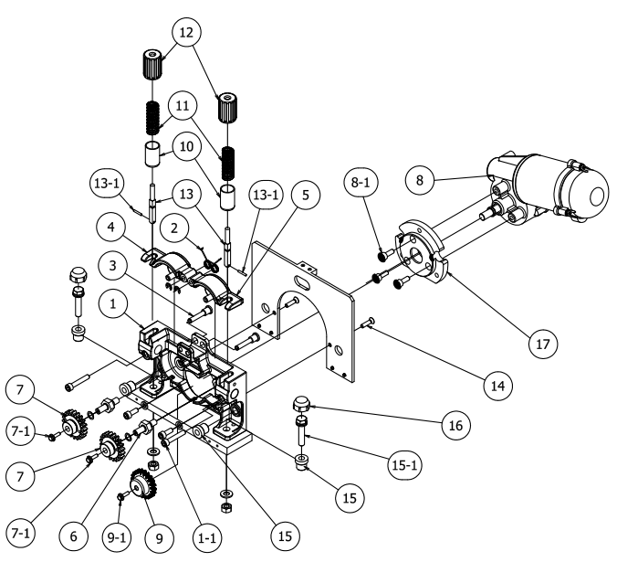 OTC Daihen Wire Feeder AF4012C Wire Feed Mechanism L11236B00 Exploded View, Part Symbol Annotation