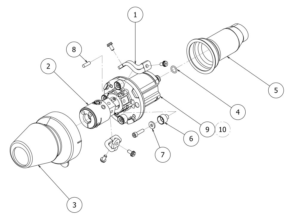 Exploded view of OTC Daihen welding robot collision sensor SSB, with each part symbol labeled