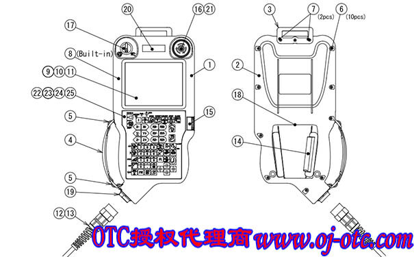 OTC DAIHEN FD19 series teach pendant FD19TP-DSJNC exploded view with part symbols annotated