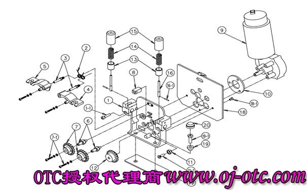 Exploded view of OTC Daihen Wire Feeder AF4001 with part symbols labeled