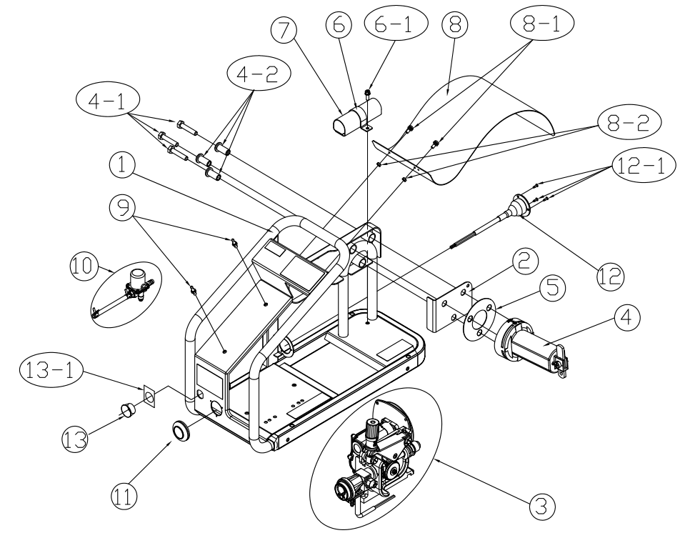 OTC Daihen CM6201 / CM6202 / CM6402 Wire Feeder Main Body and Wiring Exploded View Diagram